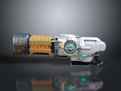 Futuristic Sci Fi Weapon With Metallic Body Blue Glowing Accents And Orange Details 3d model