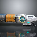 Futuristic Sci Fi Weapon With Metallic Body Blue Glowing Accents And Orange Details