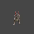 Realistic Dinosaur Model With Red Spines And Gray Body On Gray Background