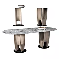 Modern Dining Table With Sleek Marble Tabletop And Sturdy Wooden Legs Featuring Decorative Bowl 3d model
