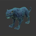Blue Panther 3D Model in Standing Pose With Fierce Expression Sharp Claws and Dark Background