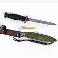 Tactical Weapon Knife With Black Handle Metal Blade And Green Sheath