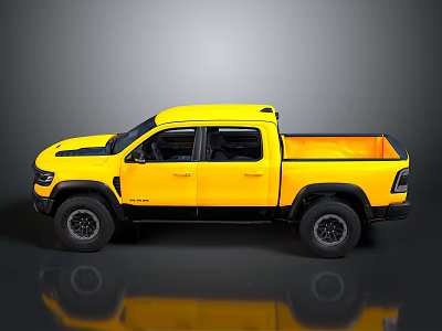 Yellow Modern Pickup Truck with Large Tires Black Accents and Truck Bed 3d model