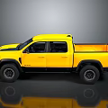 Yellow Modern Pickup Truck with Large Tires Black Accents and Truck Bed