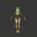 Game And Movie Character With Cat Ear Gray White Sci Fi Outfit Glowing Green Accents