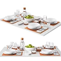 Elegant White Dinnerware Set With Plates Glasses Cutlery Green Apples And Placemats