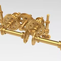 Industrial Equipment Precision Engineered Mechanical Structure with Golden Gears and Interconnected Shafts