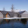 Modern Boutique Guesthouse Architecture With Unique Roof Glass Walls And Snowy Surroundings
