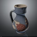 Handcrafted Blue Ceramic Jug With Handle Decorative Red Dots And White Motifs