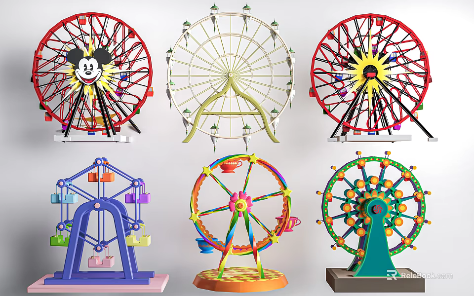 Colorful Ferris Wheels With Various Designs And Styles For Amusement Equipment 3d model 