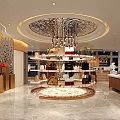 Luxury Fashion Store Interior Featuring Round Display Rack Chandelier Ornate Floor And Bags Accessories