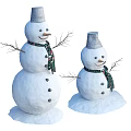 Two Snowmen With Gray Hats And Green Scarves Branch Arms And Button Details