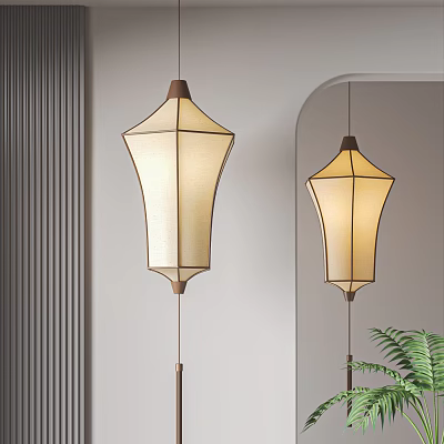 Modern Hanging Lantern With Fabric Shade Warm Light And Mirror Reflection For Interior Decor 3d model