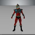 Humanoid Superhero Character In Red Armor With Silver Shoulders Blue Chest And Yellow Helmet