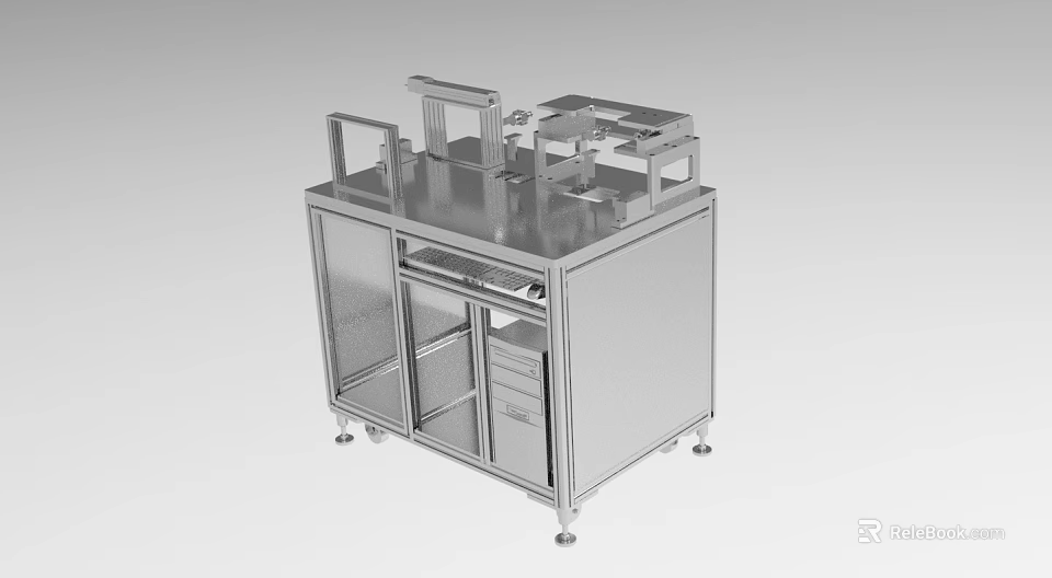 Stainless Steel Industrial Workbench With Cabinet Drawer And Top Frame Structure For Industrial Use 3d model 