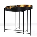 Modern Nested Circular Side Tables With Black Frame And Golden Top 3d model