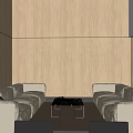 Modern Living and Dining Room Interior With Wooden Walls Round Pendant Light And Sofas