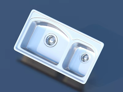 Modern Stainless Steel Kitchen Sink With Double Bowl Design And Smooth Surface 3d model