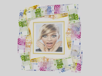 Photo Frame Surrounded By Euro Banknotes With Central Photo Of A Woman 3d model