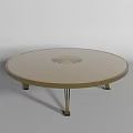 Elegant Round Coffee Table With Light Tabletop Pattern And Three Brass Metal Legs 3d model