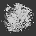Pile of Stones and Wood Debris with Scrap Materials on White Background