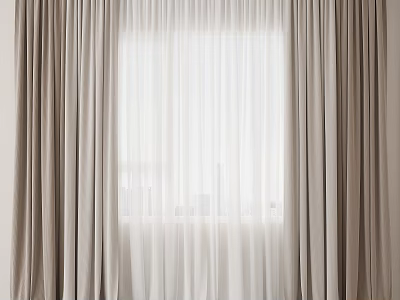 Beige Curtains With White Sheer Panels For Window In Modern Room With Soft Light 3d model