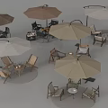 Camping Site Outdoor Seating Area With Shade Umbrellas Wooden Tables And Comfortable Chairs