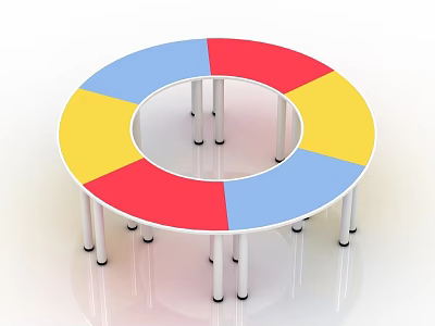 Round Kids Table with Colorful Sectioned Tabletop and White Legs for Children Play 3d model