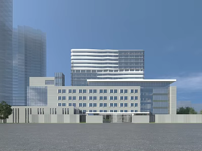 Modern Office Building With Glass Curtain Wall And Multi Storey Plaza Entrance Design 3d model