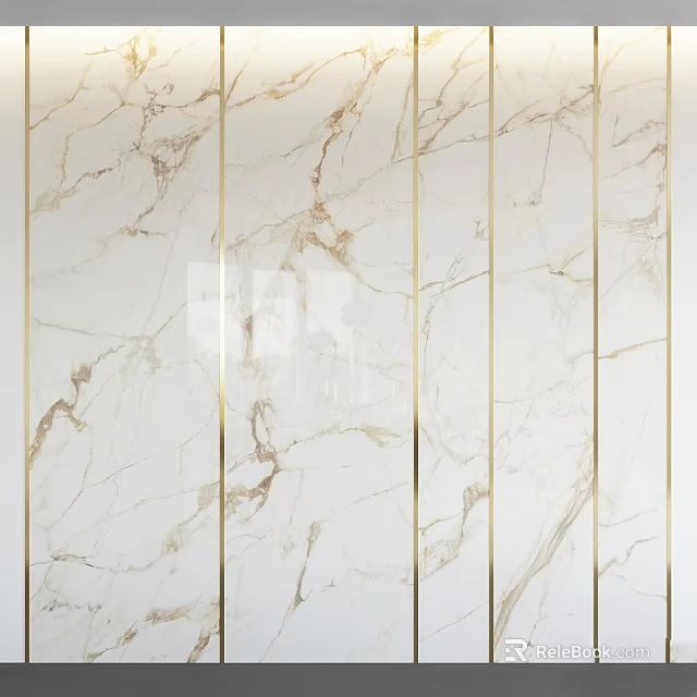 White Marble Wall Panel With Gold Stripes For Modern Interior Decoration 3d model