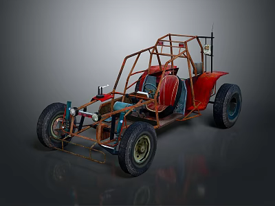 Red Off Road Buggy with Open Metal Frame and Large Off Road Tires 3d model