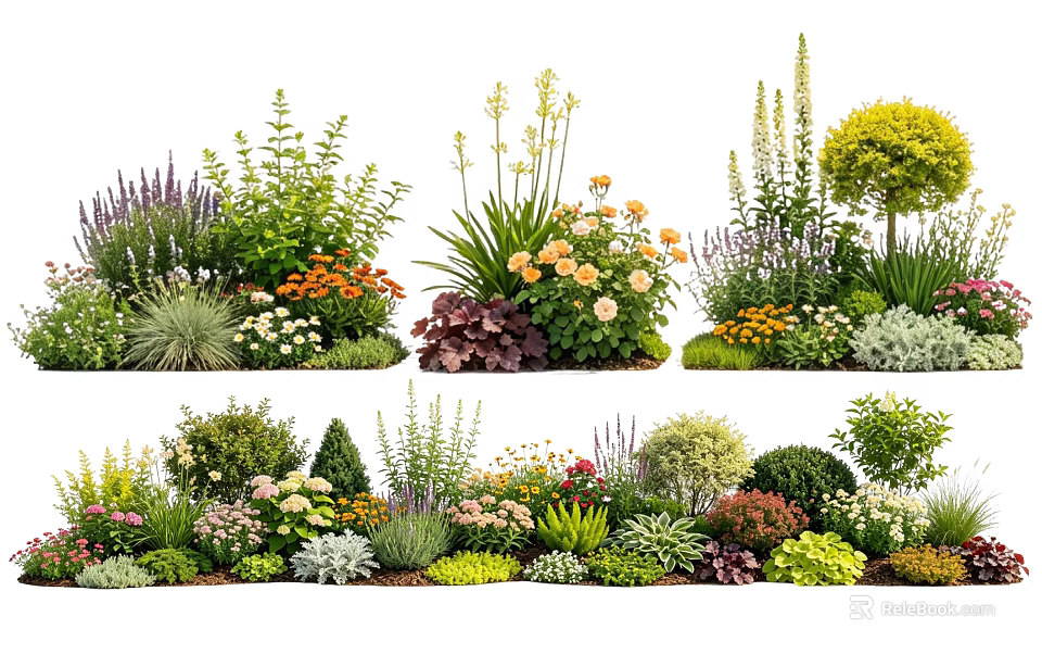 Diverse Garden Plant Combinations Featuring Flowering Shrubs Herbs And Colorful Blooms 3d model 