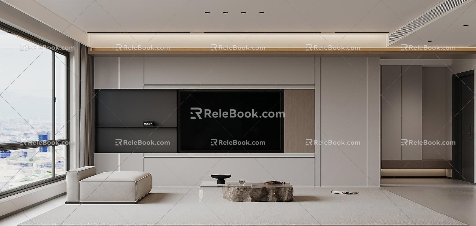 Modern background wall TV background wall modern minimalist living room simple TV background wall black and white gray living room advanced gray living room 3d model