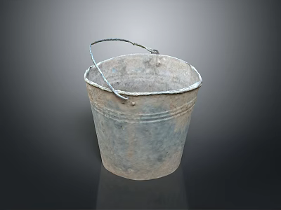 Vintage Rustic Old Metal Bucket With Weathered Texture And Metal Handle 3d model