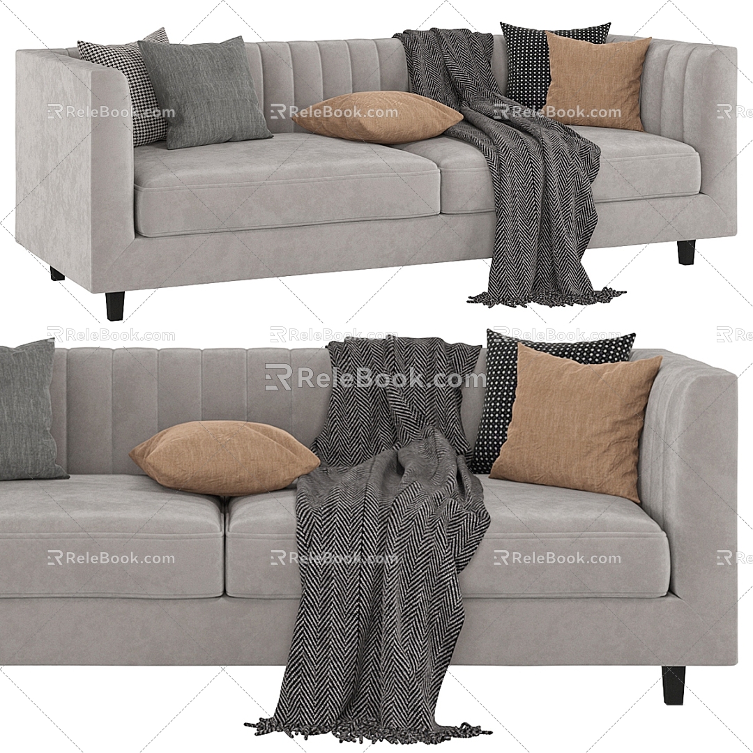 Modern gray leather two-seat sofa 3d model