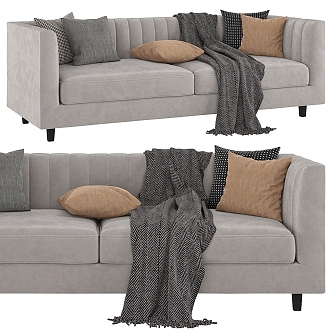 Modern gray leather two-seat sofa 3d model