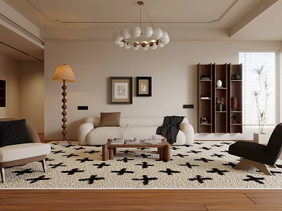 Modern Living Room With Chandelier Floor Lamp Framed Wall Art Sofa Coffee Table And Rug 3d model