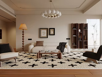 Vintage Living Room Minimalist Cream Living Room 3d model