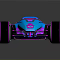 Futuristic Race Car With Pink And Blue Gradient Shiny Body And Large Wheels