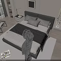 Modern Bedroom Double Bed With Minimalist Design Black White Colors Nightstand Table Lamp Window Rug
