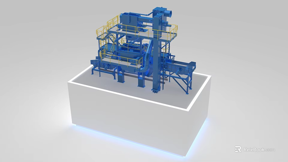Automated Blue Industrial Equipment With Multi Layer Structure And Yellow Safety Rails 3d model 