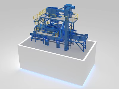 Automated Blue Industrial Equipment With Multi Layer Structure And Yellow Safety Rails 3d model