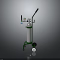 Mobile Oxygen Cylinder Cart With Green Frame White Cylinder Wheels Pressure Gauge And Valves