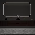 Wall Mounted Copper Bathroom Vanity With Marble Top Oval Wooden Frame Mirror And Concrete Wall