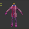 3D Character Model With Blonde Hair Sunglasses Beige Long Coat Red Scarf And Blue Pants