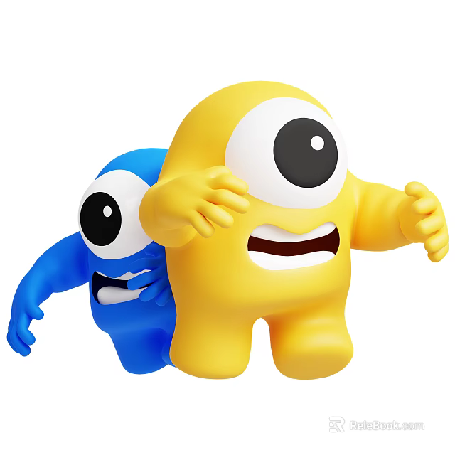 Cute Yellow Blue Game Movie Characters With Big Eyes And Playful Expressions 3d model 