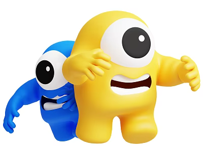 Cute Yellow Blue Game Movie Characters With Big Eyes And Playful Expressions 3d model