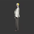 White Wide Sleeve Loose Top with Colorful Patterned Design and Gray Long Trousers Fashion Style