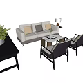 Modern Sofa Coffee Table Combination With Accent Chairs Floor Lamp Side Table And Decorative Vase 3d model