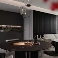 Modern Living Dining Room Interior With Sofa Striped Armchair Floor To Ceiling Windows And Coffee Table